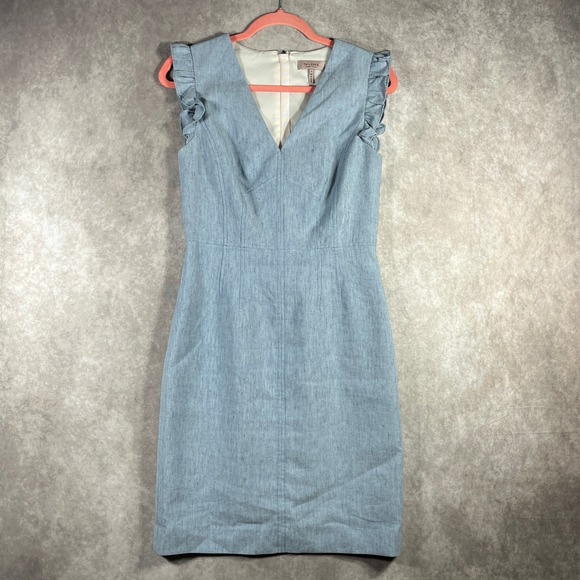 TAILORED by Rebecca Taylor Dresses & Skirts - Rebecca Taylor Tailored Dress Womens 6 Blue Linen Blend Ruffle Sleeve Career